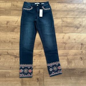 Embroidered Dark Blue Jeans